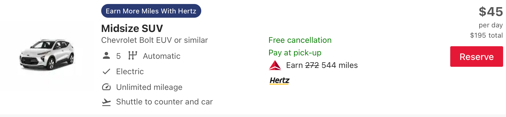 Delta estimate for Hertz rental car